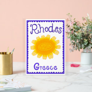 Rhodes Greece Bold Bloom Wood Topped Wall Tapestor Acrylschild