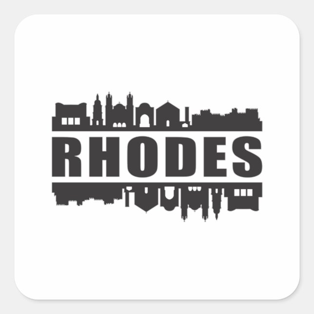 Rhodes Greece City Skyline Cityscape Trip Geschenk Quadratischer Aufkleber (Vorderseite)