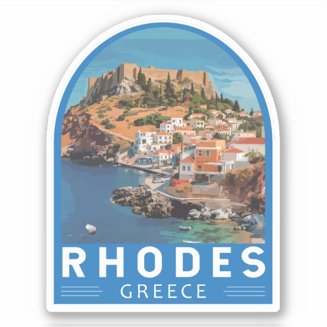 Rhodes Greece Illustration Travel Art Vintag Aufkleber (Vorderseite)