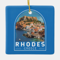 Rhodes Greece Illustration Travel Art Vintag
