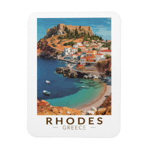 Rhodes Greece Illustration Travel Art Vintag Magnet