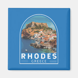 Rhodes Greece Illustration Travel Art Vintag Magnet