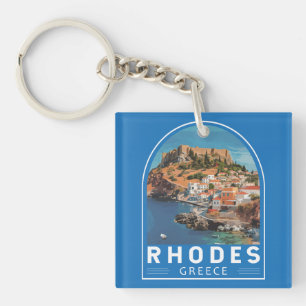 Rhodes Greece Illustration Travel Art Vintag Schlüsselanhänger
