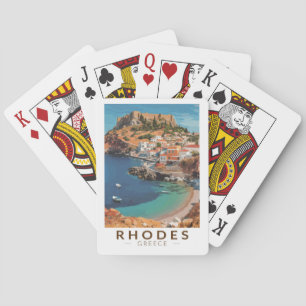 Rhodes Greece Illustration Travel Art Vintag Spielkarten