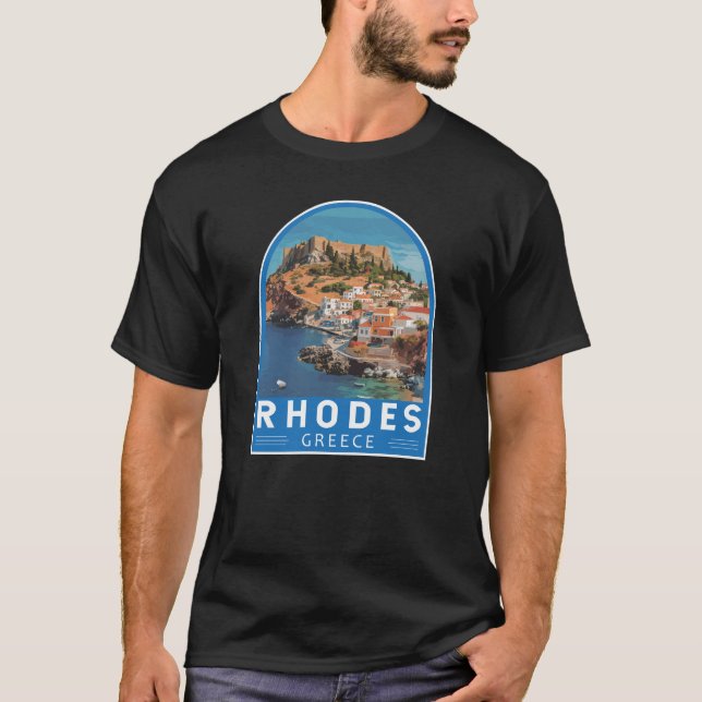 Rhodes Greece Illustration Travel Art Vintag T-Shirt (Vorderseite)