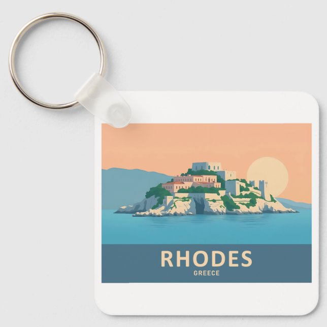 Rhodes Greece Pastel Travel - Mittelalterliche Alt Schlüsselanhänger (Vorderseite)