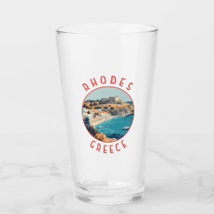 Rhodes Greece Retro-Distressed Circle Glas