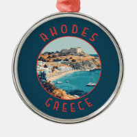 Rhodes Greece Retro-Distressed Circle