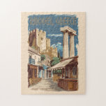 Rhodes Greece Ruins Trains Art Vintag Puzzle<br><div class="desc">Rhodes Retrovektorreisdesign. Rhodos,  die größte der Dodekaner-Inseln Griechenlands,  ist bekannt für seine Badeorte und die alten Ruinen.</div>