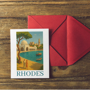 Rhodes Greece Vintage Reisen Art Postkarte
