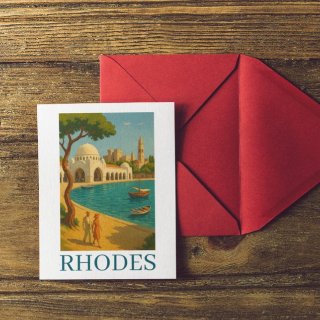 Rhodes Greece Vintage Reisen Art Postkarte (Rhodes Greece Vintage Travel Art Postcard)