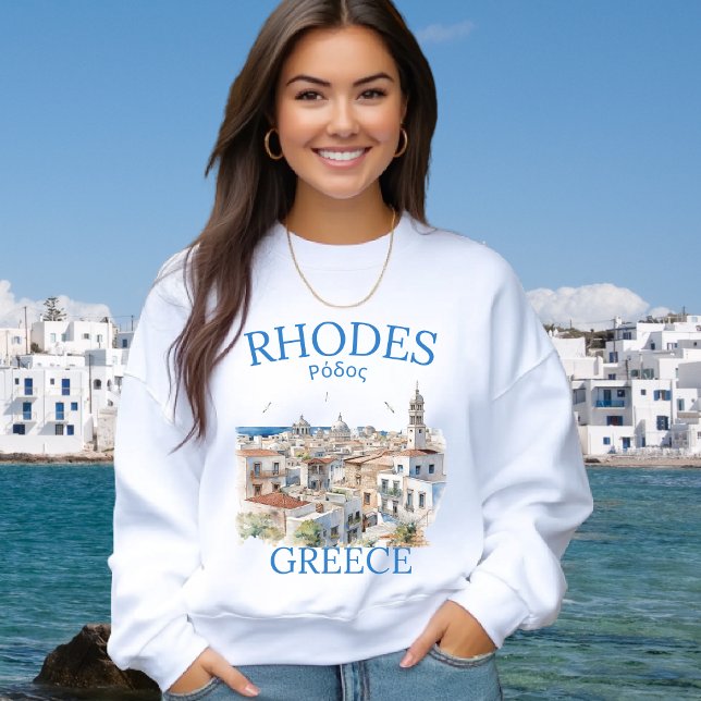 Rhodes Greece Watercolor – Cozy Greek Island Sweatshirt (Von Creator hochgeladen)