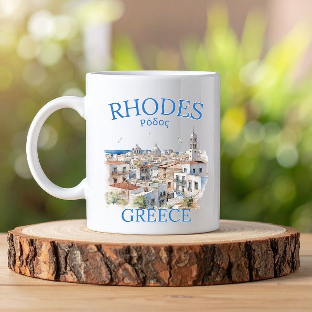 Rhodes Greece Watercolor – Greek Island Travel Kaffeetasse (Von Creator hochgeladen)