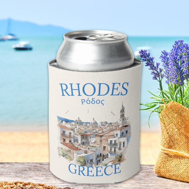 Rhodes Greece Watercolor – Island Travel Gift Dosenkühler (Von Creator hochgeladen)
