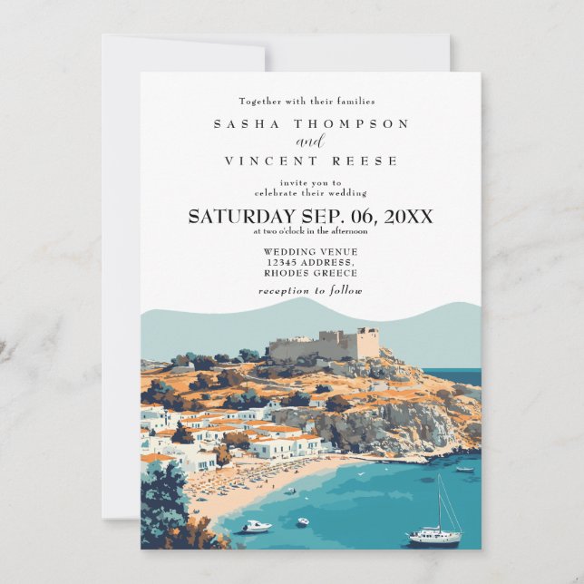 Rhodes Greece Wedding Invitation Retro Einladung (Vorderseite)
