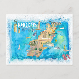 Rhodes Griechenland Illustriert Karte mit Sehenswü