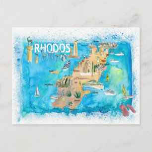 Rhodes Griechenland Illustriert Karte mit Sehenswü