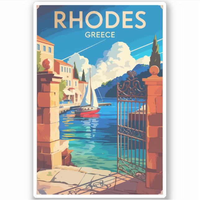 Rhodes Griechenland Reisen Kunst Vintag Aufkleber (Vorderseite)