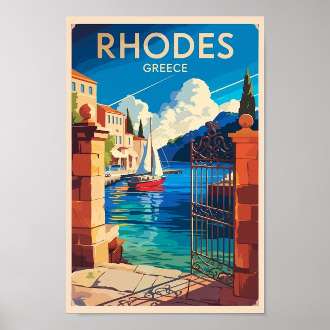Rhodes Griechenland Reisen Kunst Vintag Poster (Vorne)