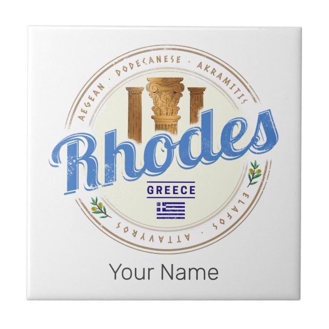 Rhodes Griechenland Vintage Insel Aegean Souvenir Fliese (Vorderseite)