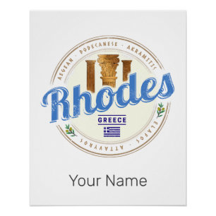 Rhodes Griechenland Vintage Insel Aegean Souvenir Poster