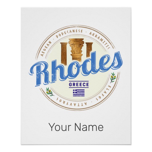 Rhodes Griechenland Vintage Insel Aegean Souvenir Poster (Vorderseite)