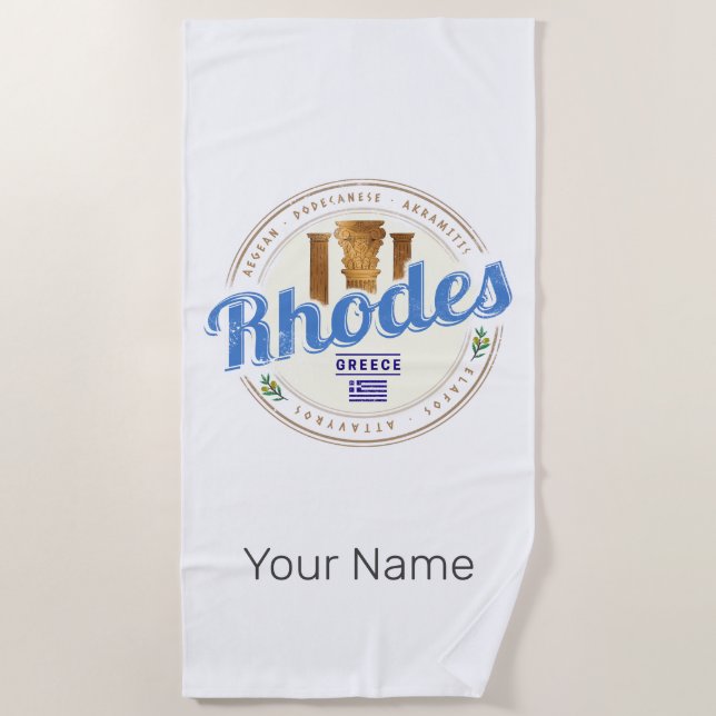 Rhodes Griechenland Vintage Insel Aegean Souvenir Strandtuch (Vorderseite)