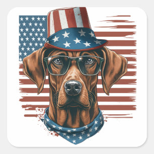 Rhodesian Ridgeback 4. Juli Patriotic Quadratischer Aufkleber