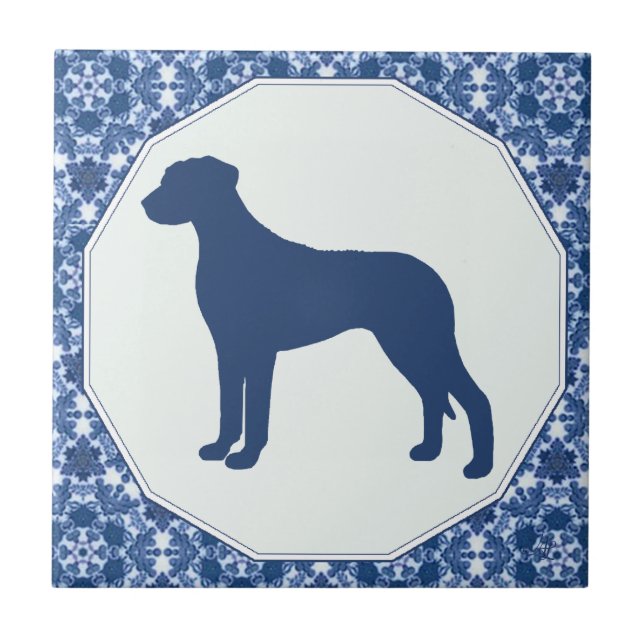 Rhodesian Ridgeback blaue Weide-Silhouette Fliese (Vorderseite)