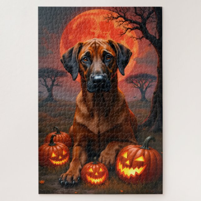 Rhodesian Ridgeback Blood Moon Halloween-Porträt  Puzzle (Vertikal)
