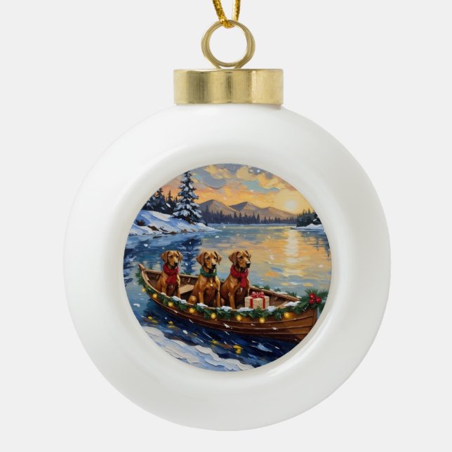 Rhodesian Ridgeback Christmas Boat Holiday Keramik Kugel-Ornament (Vorderseite)