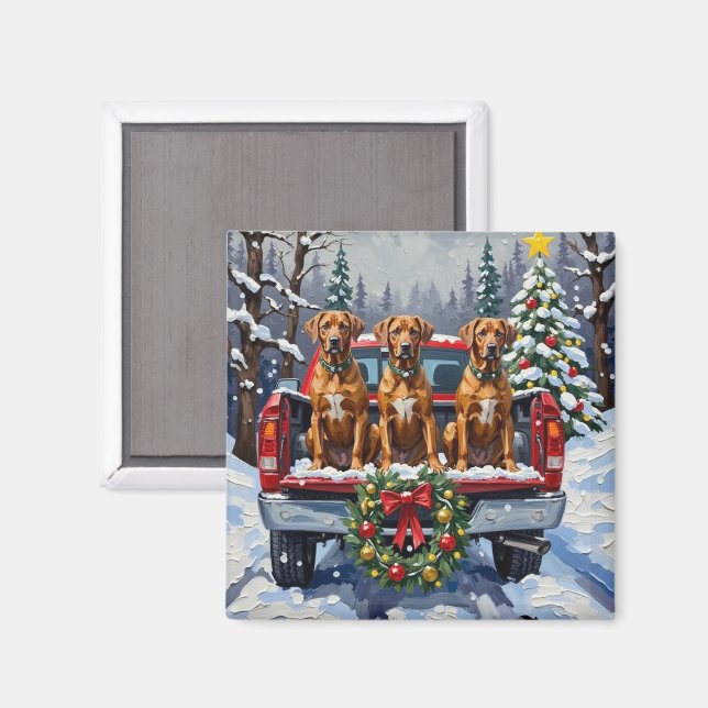 Rhodesian Ridgeback Christmas Red Truck Holiday Magnet (Vorderseite/Rückseite)