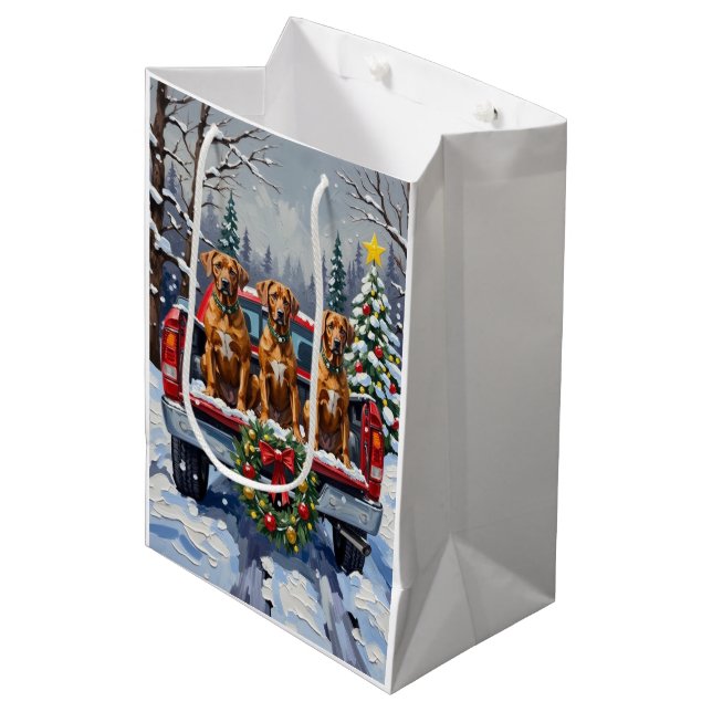 Rhodesian Ridgeback Christmas Red Truck Holiday Mittlere Geschenktüte (Vorderseite Schrägansicht)