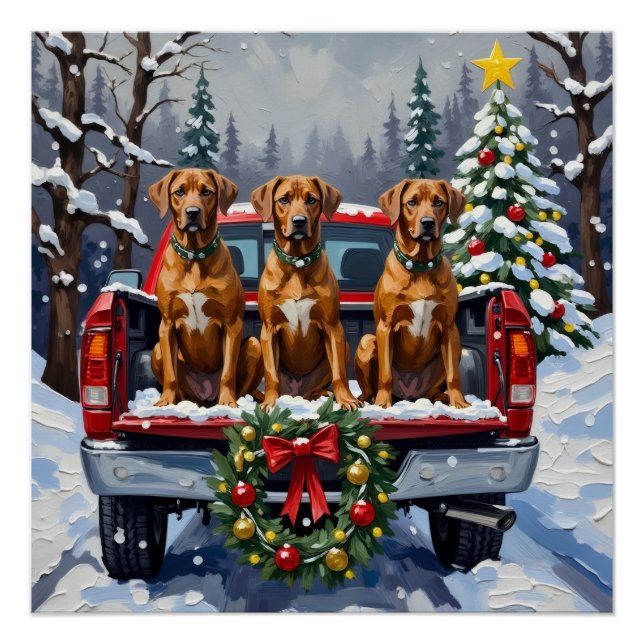 Rhodesian Ridgeback Christmas Red Truck Holiday Poster (Vorderseite)