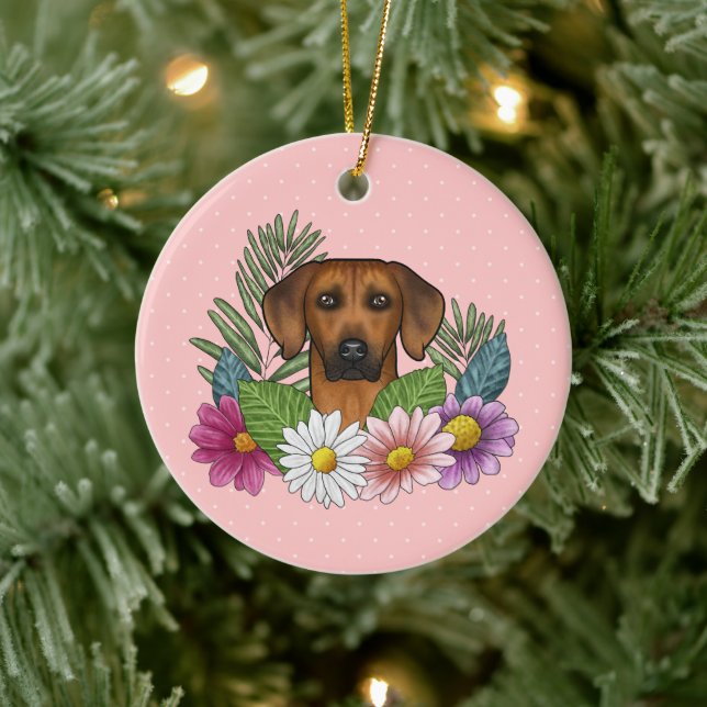 Rhodesian Ridgeback Dog Colorful Blume Rosa Keramik Ornament (Baum)