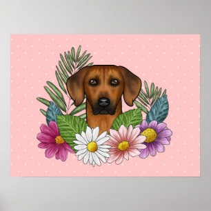 Rhodesian Ridgeback Dog Colorful Blume Rosa Poster