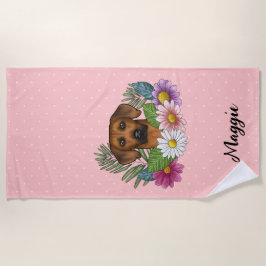 Rhodesian Ridgeback Dog Colorful Blume Rosa Strandtuch