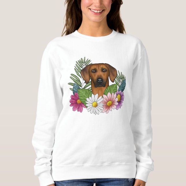 Rhodesian Ridgeback Dog Colorful Wildblumen Sweatshirt (Vorderseite)