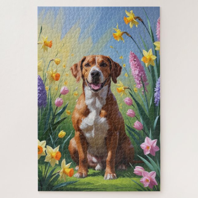Rhodesian Ridgeback Dog Frühlingsblumen Malerei Puzzle (Vertikal)