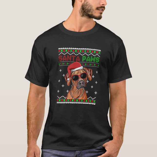 Rhodesian Ridgeback Dog Funny Santa Paws Christmas T-Shirt (Vorderseite)