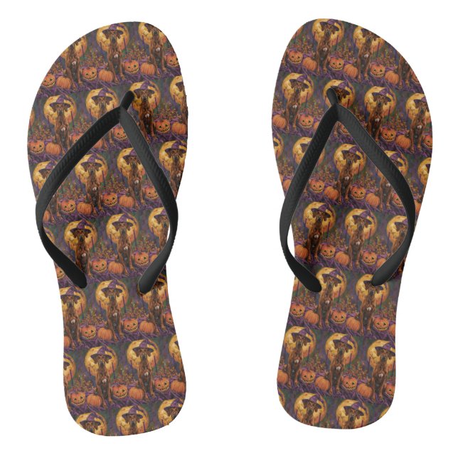 Rhodesian Ridgeback Dog Halloween Hexenkürbis Flip Flops (Fußbett)