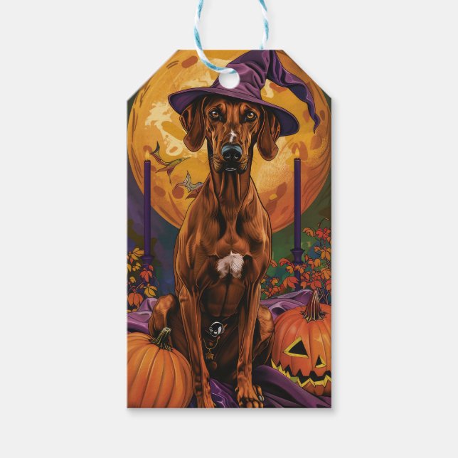 Rhodesian Ridgeback Dog Halloween Hexenkürbis Geschenkanhänger (Vorderseite)