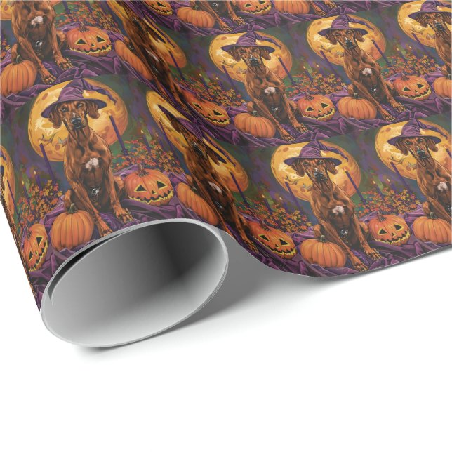 Rhodesian Ridgeback Dog Halloween Hexenkürbis Geschenkpapier (Rolleneckpunkt)