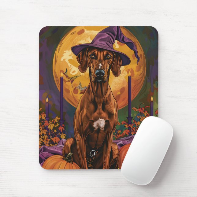 Rhodesian Ridgeback Dog Halloween Hexenkürbis Mousepad (Mit Mouse)