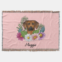 Rhodesian Ridgeback Dog Head Summer Florals Pink Decke
