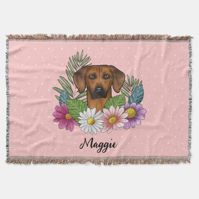 Rhodesian Ridgeback Dog Head Summer Florals Pink Decke (Vorderseite)
