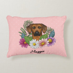Rhodesian Ridgeback Dog Head Summer Florals Pink Dekokissen