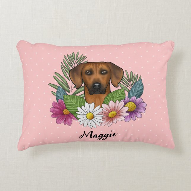 Rhodesian Ridgeback Dog Head Summer Florals Pink Dekokissen (Vorderseite)