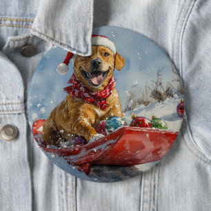 Rhodesian Ridgeback Dog in Sledge Weihnachten Button