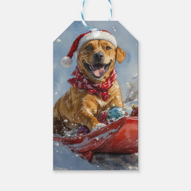 Rhodesian Ridgeback Dog in Sledge Weihnachten Geschenkanhänger (Vorderseite)